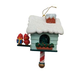 Bless Our Home Christmas Ornament Lustre Fame Cardinals‎ Bird House 1992